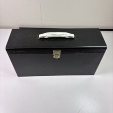 VTG Black Reel to Reel Metal Storage Box w Handle empty  Index Cards and 's