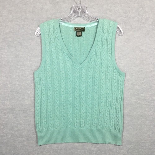Vtg Eddie Bauer Womens M Sweater Vest Cotton Cashmere Blend Light Green Pullover