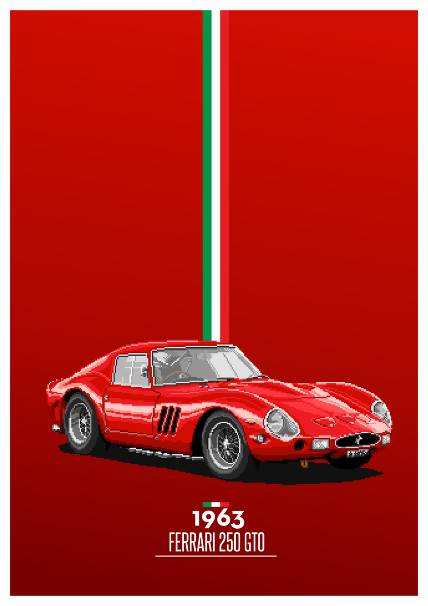 フェラーリ250GTポスター 1963 Ferrari 250 GTO Pixel Art Poster 🏁 Vintage Art Print
