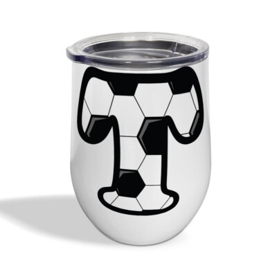 Wine Cup with Lid 12 Ounces Soccer T Letter Alphabet Euro Cup Wine Tumbler Glass