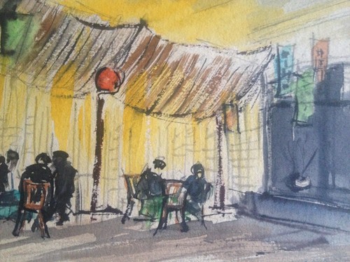 Lot Cafe Scenes Painting around 1930/1950 Bar/Beer Garden Unsigned Studies - Picture 4 of 6
