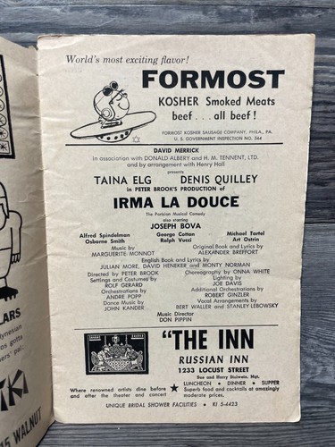 IRMA LA DOUCE, PROGRAM, 1960-1961 TONY AWARDS, FORRES THEATRE - 第 2/7 張圖片