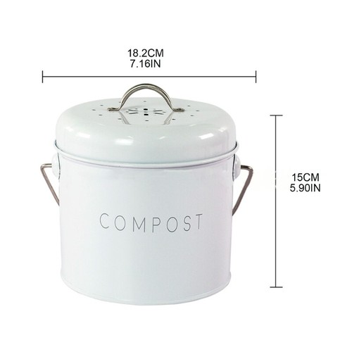 Kitchen Compost Bin Round Iron Charcoal Filter Bucket Outdoor Accessories - Picture 8 of 9