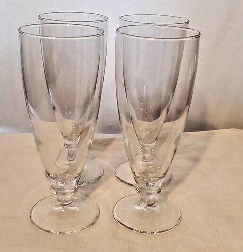 4 Clear Glass Footed Stemmed Barware 8.5" Tall Glasses Beer Water Iced Tea Pint - Picture 3 of 24