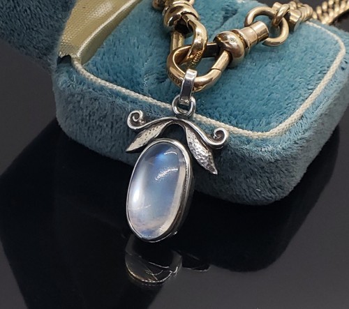 Antique Ceylon Moonstone 925 Sterling Pendant, Cabochon Ornate Pendant