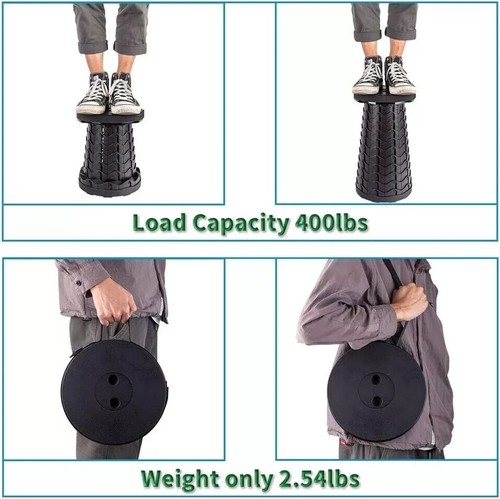 Heavy Duty Portable Telescopic Stool Foldable Camping Hiking Chair - Black - Picture 5 of 7