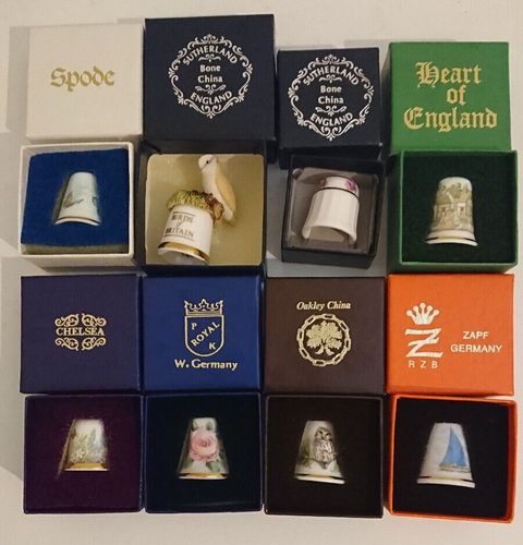 8x Branded Thimbles - PK Royal/Spode/Sutherland/Zapf etc - Boxed