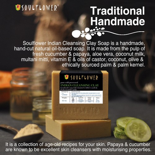 Jabón de arcilla limpiadora Soulflower Indian 100 % natural, aprobado por la USFDA y vegano - Imagen 3 de 5