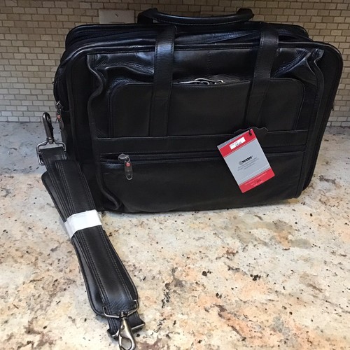 Winn International Distressed Expandable Leather Laptop Case Black 17”x 13”x 9 - Picture 1 of 6