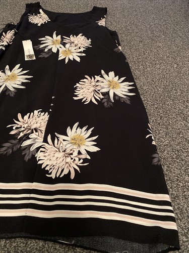 Roman Black Floral Sleeveless Dress Size 18 New With Tags Cb10 - Picture 4 of 8