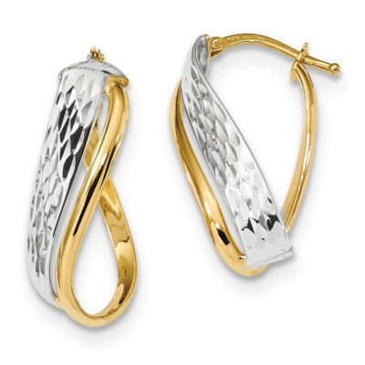 Real 14kt Two-Tone Diamond-cut and Polished Earrings