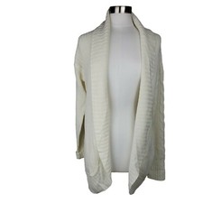 Women's Long Sleeve Solid Knitwear Sweater Cardigan Ivory Open Front Cream Sz M