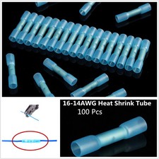 100 Pcs Car Blue 16-14AWG Heat Shrink Tube Wire Connectors Electrical Terminals