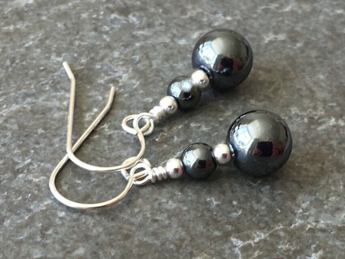 6-10mm Round Natural Black Hematite Earring for Women Stone Jewelry Earring - Picture 3 of 9
