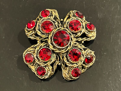 Vintage HAR RUBY RED RHINESTONE MALTESE CROSS BROOCH