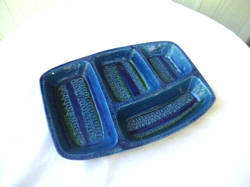 vintage retro large blue gree snack divided tray platter italy bitossi - Picture 4 of 7