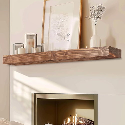 60" Fireplace Mantel, 3'' Thick Handmade Rustic Solid Wood - Wall Long Floating - Picture 12 of 12