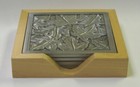 4 Cast Zinc Maple Leaf Coasters with a Natural Wood Box Holder