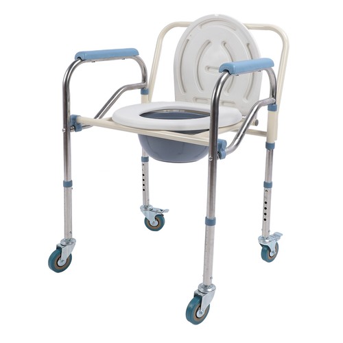 Bedside Commode Chair With Brake Wheels Carbon Steel Foldable Adjustable Hei DP3 - Picture 17 of 22