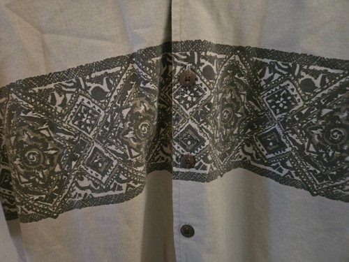 No Boundaries Men Vtg Hawaiian Camp Shirt Pigment Dyed Cotton (Khaki Grey) - Picture 3 of 13