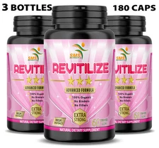 ORGANIC Womens Revitalise Femile Rejuvenation 180 Capsules (3 Bottles) Non GMO