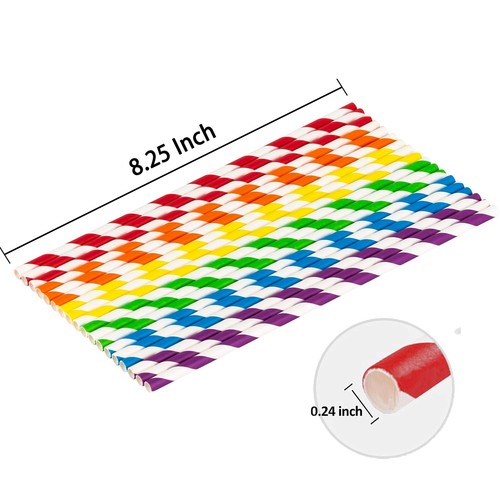 Paper Straws 400 Pack Biodegradable Colorful Striped Design 8.25" Straw for E... - Foto 5 di 5