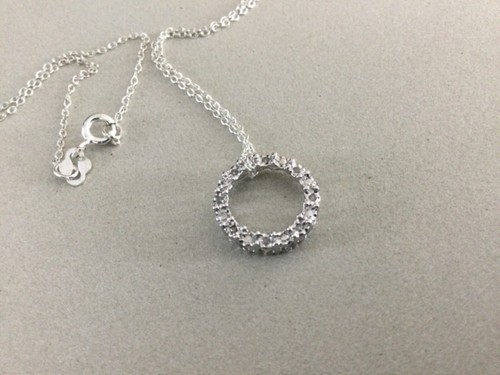 Vintage Circle Of Life Round Diamond Pendant 10k White Gold w/ 925 Necklace - Picture 3 of 12
