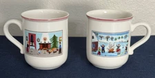 2 Villeroy & Boch Naif Christmas Mugs Fireplace Bonfire Design Laplau Folk Art