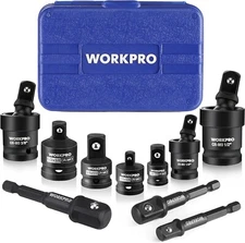 WORKPRO 10 Pieces Impact Socket Adapter Set with a Heavy-Duty Case Black NEW