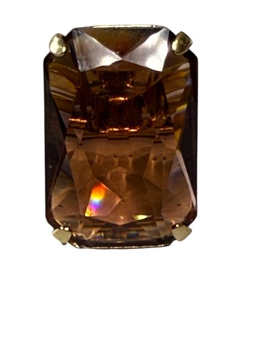 Anello cocktail Swarovski 10K GF vintage enorme cristallo taglio smeraldo marrone fumè taglia 6 - Foto 11 di 12