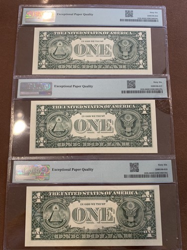 3 Sequential 2001 $1.00- Federal Reserve Note New York- 66 EPQ PMG- FR1926-B - Picture 2 of 2