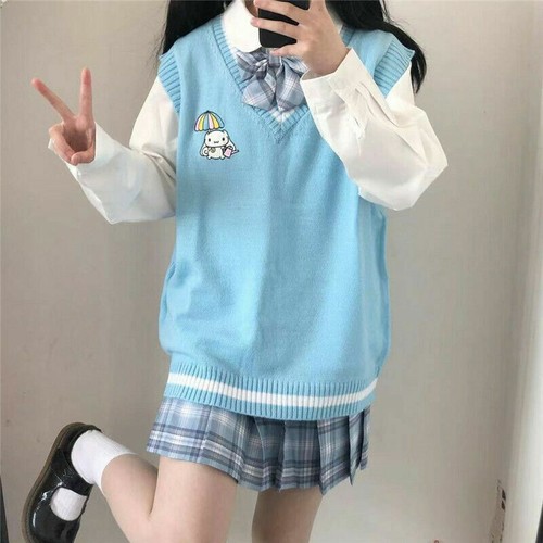 My Melody Cinnamoroll Kuromi Kawaii Cotton Sweater Knit Vest Girl's Uniform Tops - Picture 5 of 14