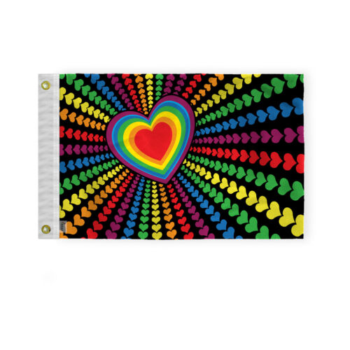 Rainbow Hearts Flag-Single Sided Printed-Brass Grommets-FadeProof Colors - Picture 2 of 15