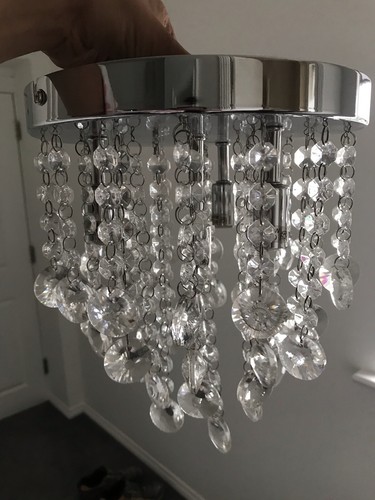 2 X CEILING FLUSH MOUNTED CRYSTAL GLASS CHANDELIER LIGHTS 230mm WIDE
