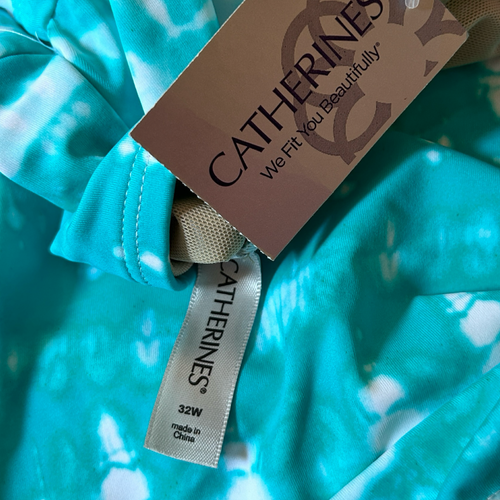 Tankini Catherines TOP Mujer Talla 32W Plus Turquesa Blanco Tie Dye Largo Medio NUEVO - Imagen 10 de 10