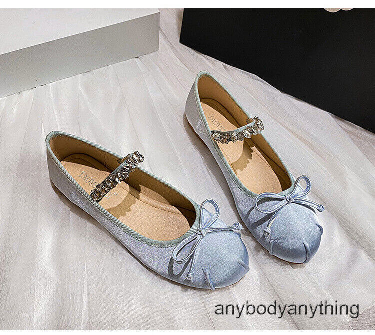 Women Fashion Rhinestone Ballet Shoes with Satin Bow Flat