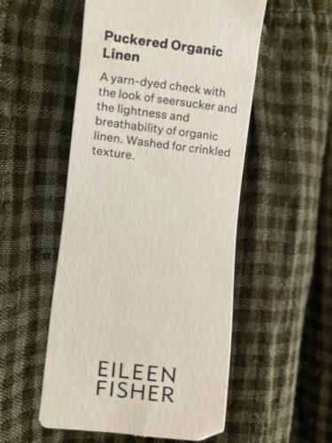 New Eileen Fisher Plus 2X Loden Check Puckered Organic Linen Tapered Pant - Picture 2 of 19
