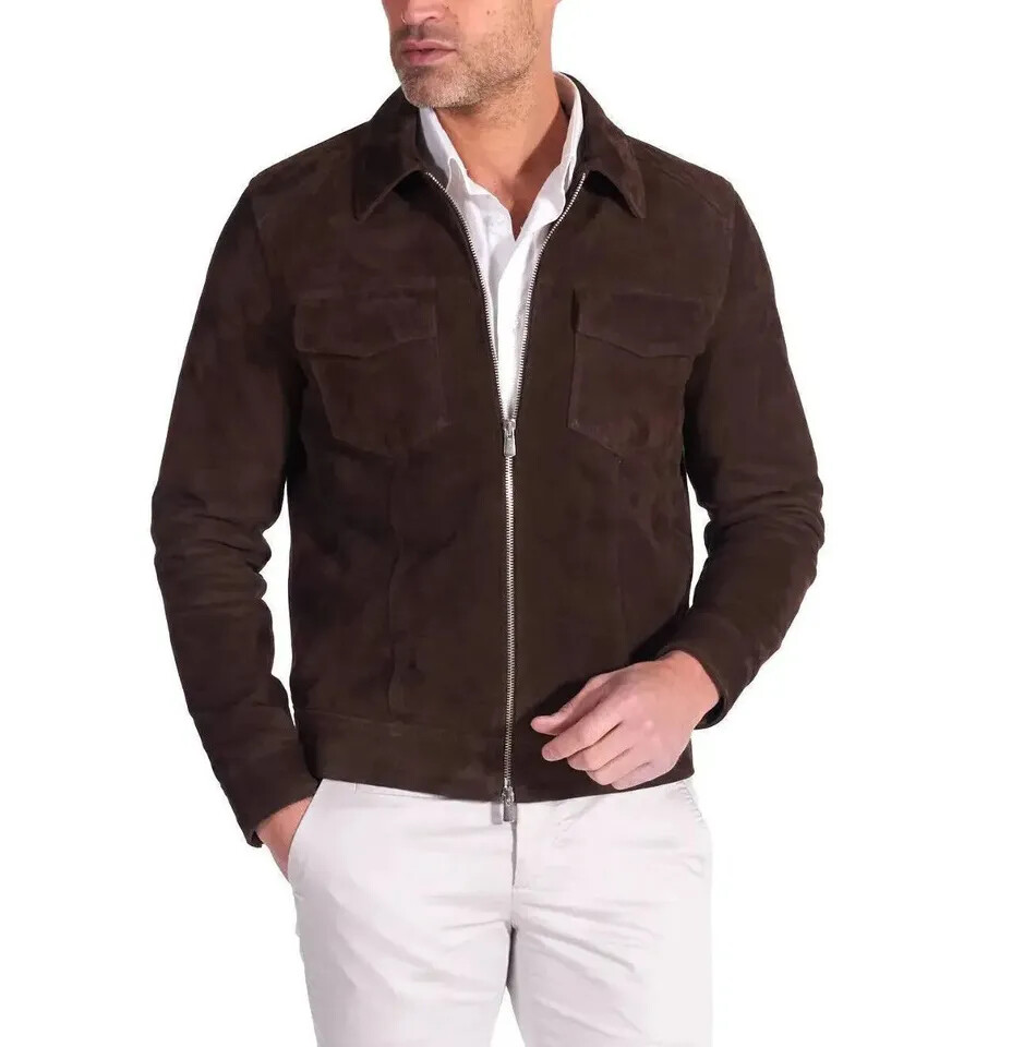 Casual Style Men's Zipper Front Authentic Suede 100% Leather