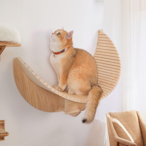 Cat Wall Shelves Wooden, Moon Cat Hammock for Wall, Cat Shelf and Perches Cat... - Picture 3 of 6