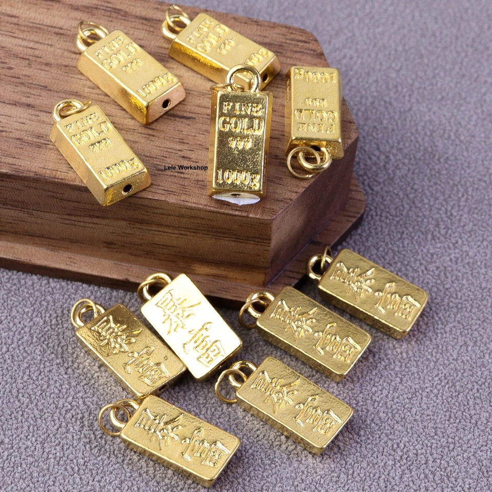 Colgante cuadrado rico de oro amarillo puro 999 de 24 k personajes de la suerte 0,18-0,2 g/solo uno Foto 3 de 4