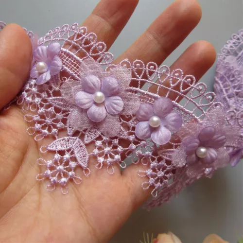 2 Yards Scallop Flower Beaded Embroidered Trim Lace Ribbon Sewing Wedding Dress - Picture 19 of 19