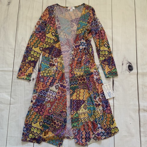 LuLaRoe Saraiah Girls Size 12 Open Front Cardigan Long Sleeve Colorful Duster - Picture 5 of 7