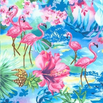 Flamingo Pond Water Blue by Timeless Treasures cotton fabric Oasis