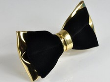 Black Velvet  Gold PVC Faux Leahter Bow tie for Men / Youth / KIds Boy / Baby
