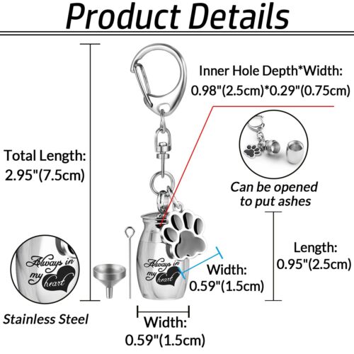 Stainless Steel Mini Pet Urns Keychain Keyring Ashes Cremation Holder Keepsake - Picture 6 of 8