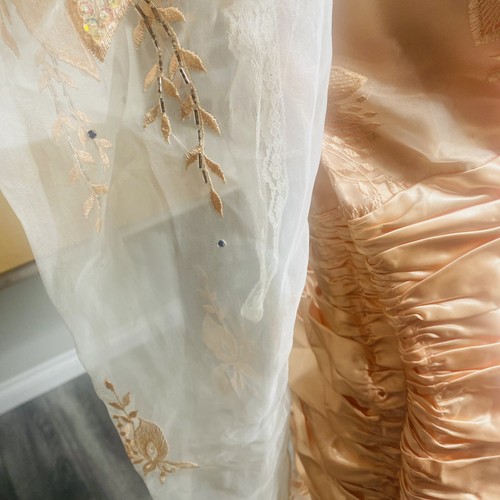 Opulent Vtg Party Ball gown Dress Handmade Custom Prom Lace PEACH Fancy Detail - Picture 14 of 23