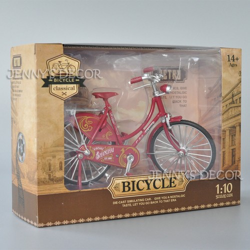 Juguete de bicicleta retro modelo de metal fundido a presión escala 1:10 vintage bicicleta urbana de ciudad para mujer - Imagen 13 de 21