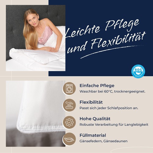Daunendecke 135x200cm Kassettendecke Schlafdecke Federn Daunen Decke Sommer 600g - Bild 4 von 15