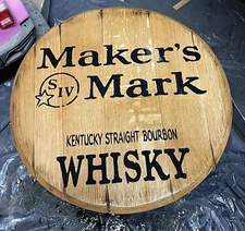 Authentic Bar Decor (Makers Mark) Bourbon Whiskey Barrel Lid wood wall art
