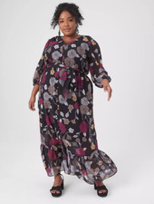 NEW LANE BRYANT 3/4 SLEEVE ROMANTIC BUTTON-DOWN CHIFFON MAXI DRESS SZ 14